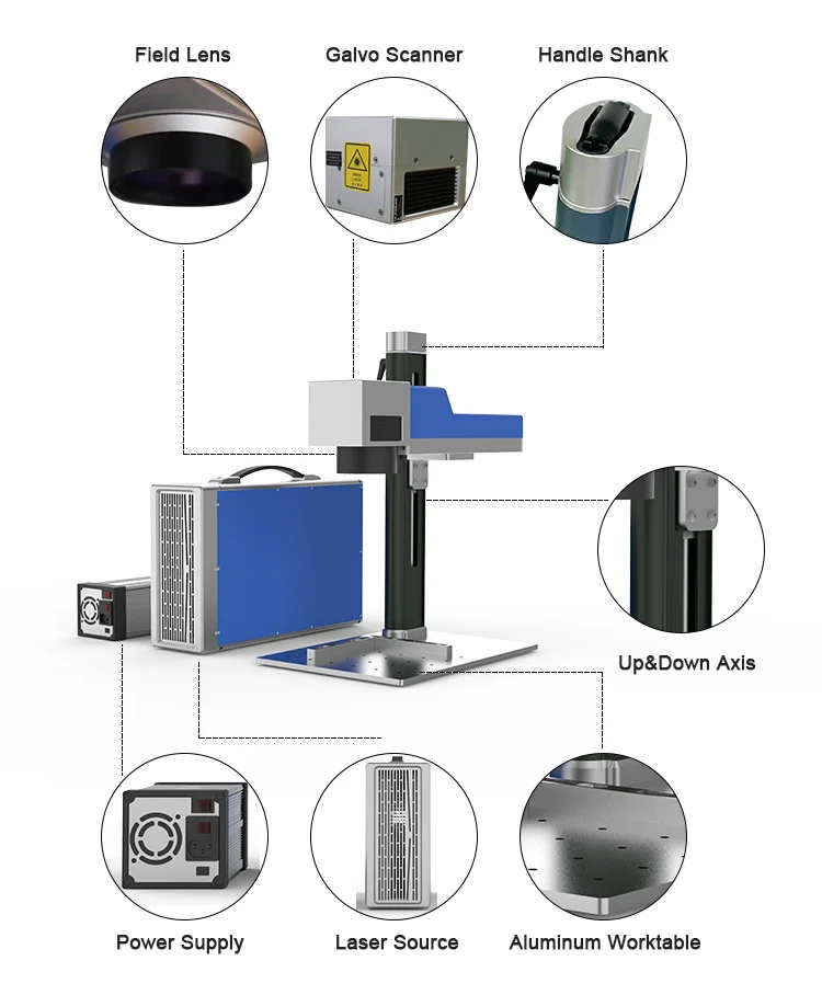 ARGUS Portable Fiber laser marking machine for mark on mobile gun auto parts jewellery LED light bulbs keyboard