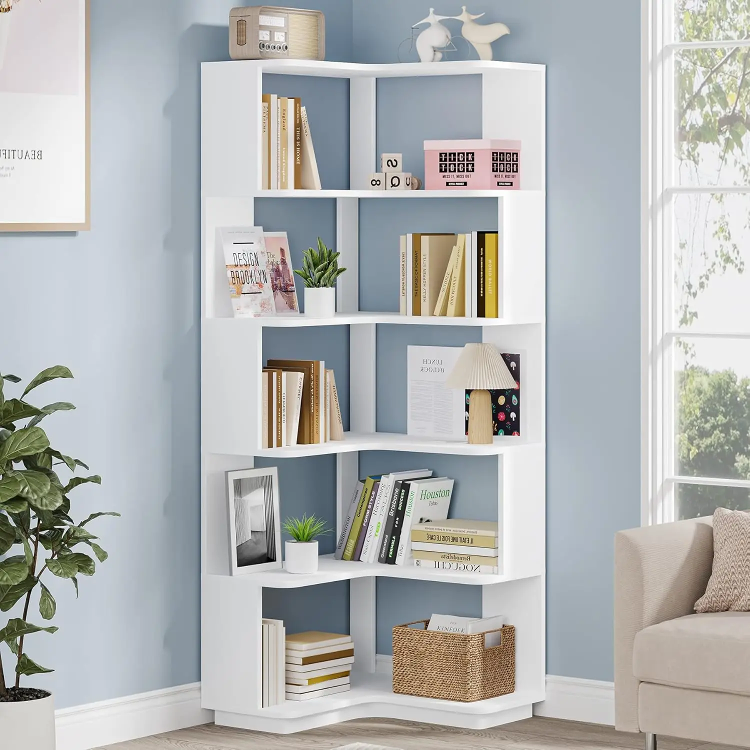 

Tribesigns 6-Tier Corner Bookshelf, 64.9 Inch Tall Bookcase with Anti-Drop Panel, Modern Freestanding Corner Shelf Display Rack