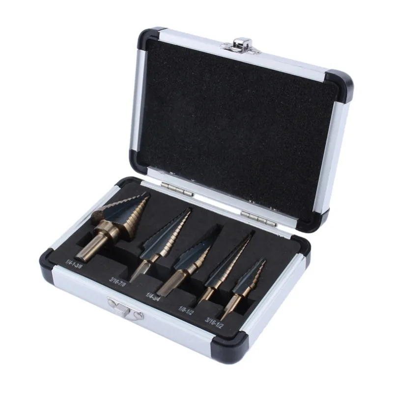 

BIESUO Steel Step Drill Bit Hardware Hand Tools Large Cobalt HSS Step Ti Cone Drill Hole Cutter Bit Set Tool Case Step Drill