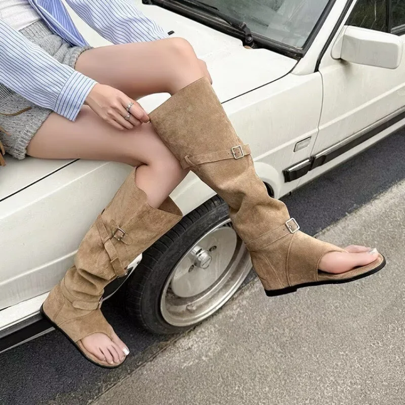 Summer New Western Cowboy Long Boots Foldable Sandals Women's Flip Flop Clogs Rubber Bottom Ladies Footwear from Mainland China view 3