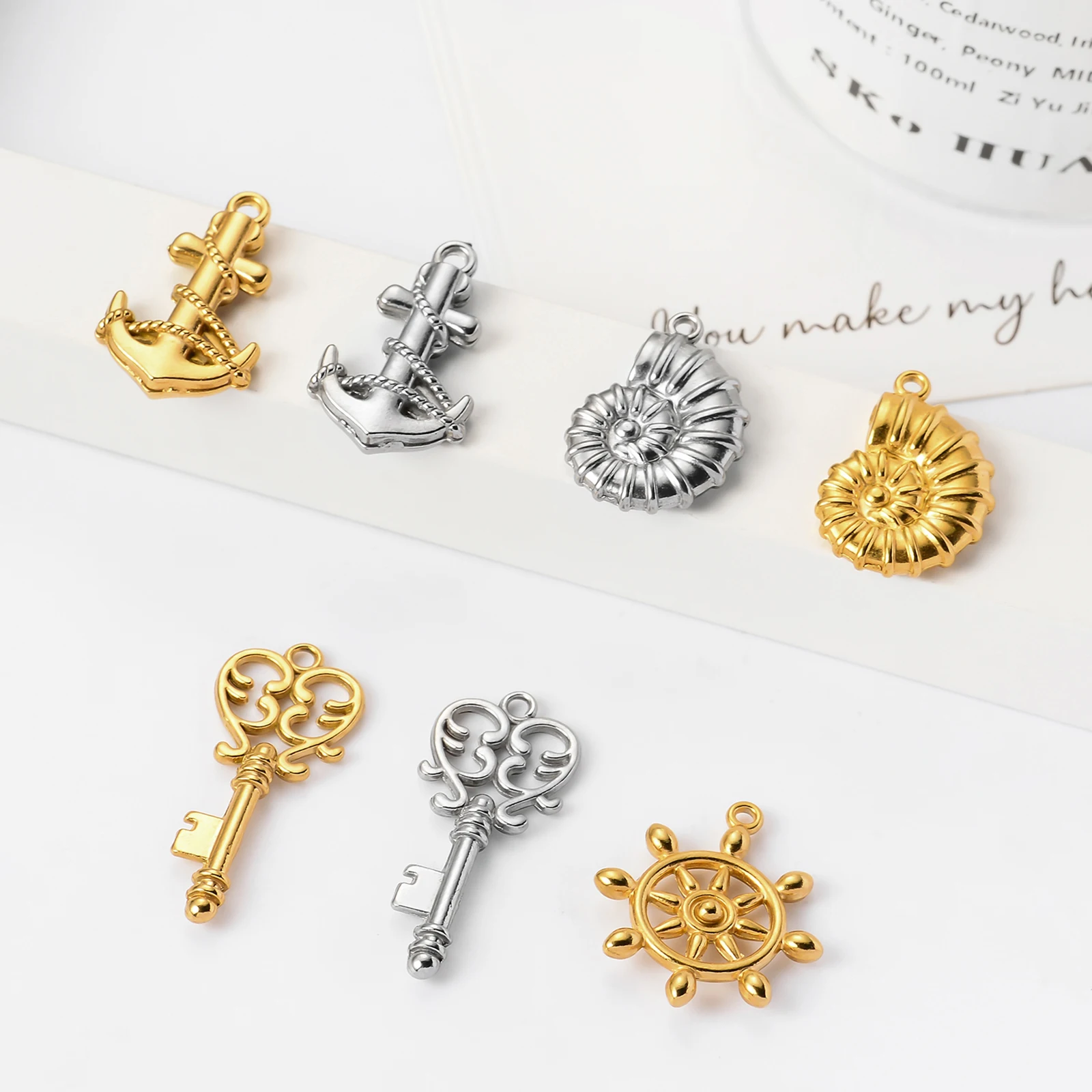 

3Pcs Stainless Steel Conch Ship Anchor Key Charms Pendant For DIY Necklace Jewelry Making Handmade Accessories