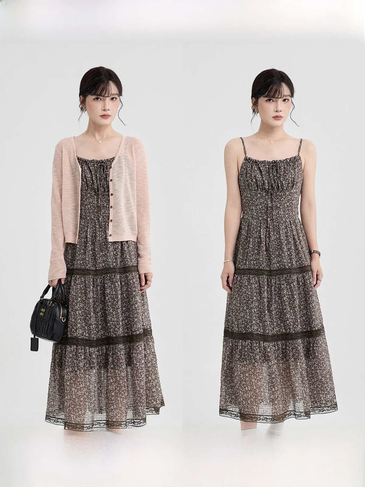 

Guier Floral Print Knitted Dr And Cardigan Two-Piece Set Women's Faion Spring Outfit Korean Sle Vintage Early Spring