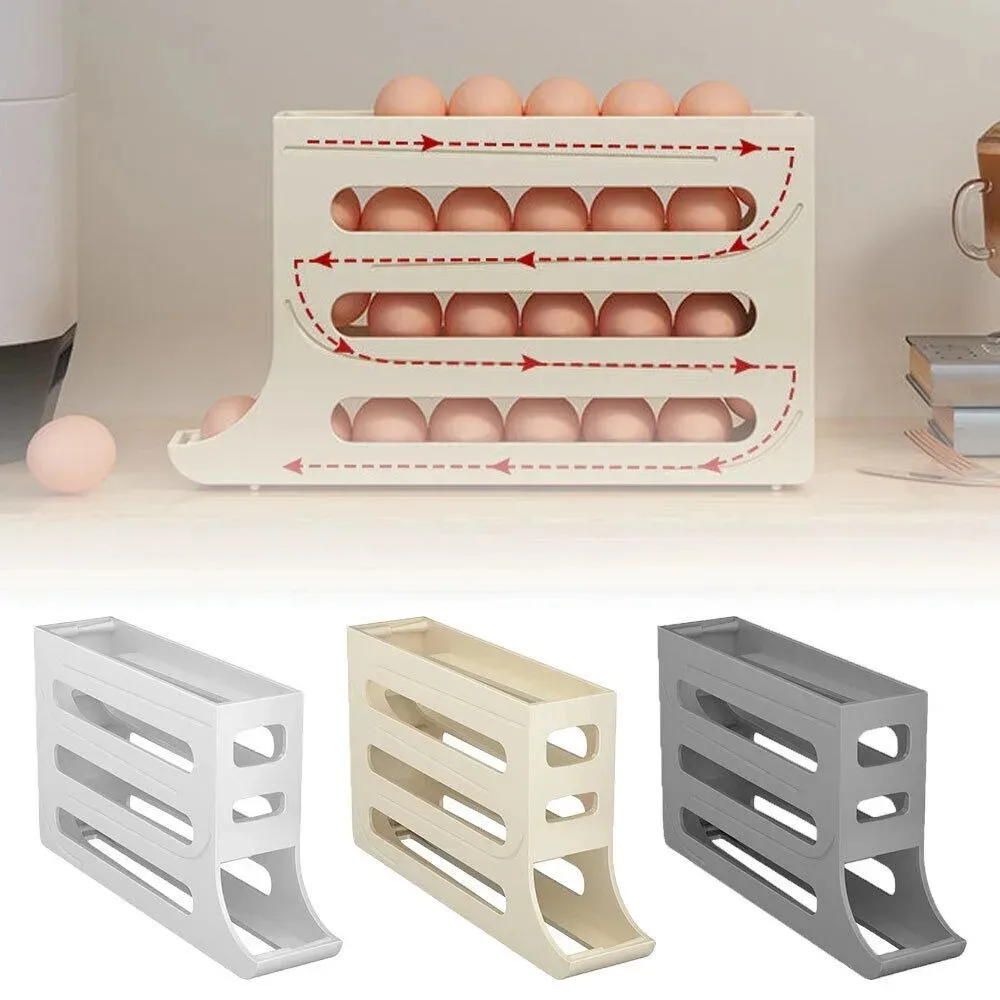 Slide egg box refrigerator side door four layer automatic egg rolling machine kitchen freshkeeping box anti drop egg storage box