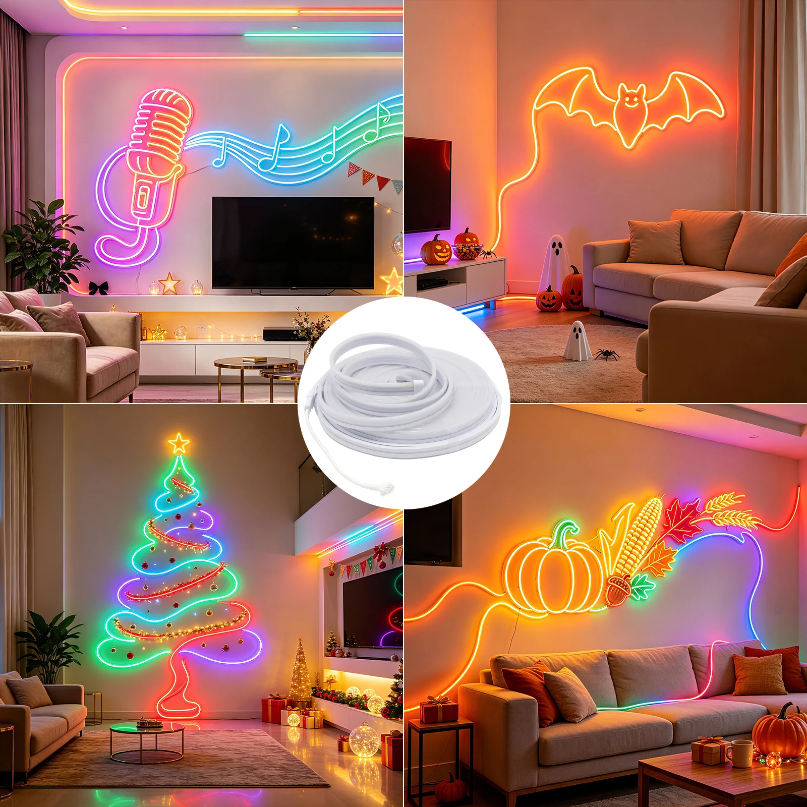 24V Smart RGB Neon LED Strip Waterproof 10M 15M 20M 30M 40M Music Sync Dimmable Neon Rope Light EU/UK Plug Kit Party Room Decor