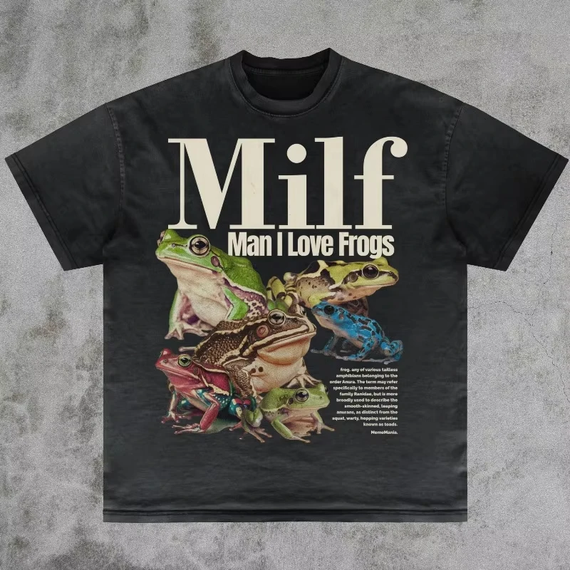 MILF Man I Love Frogs Funny Frog Amphibian Lovers Meme Casual Cotton Vintage Short Sleeve Oversized T-shirts for Men Women