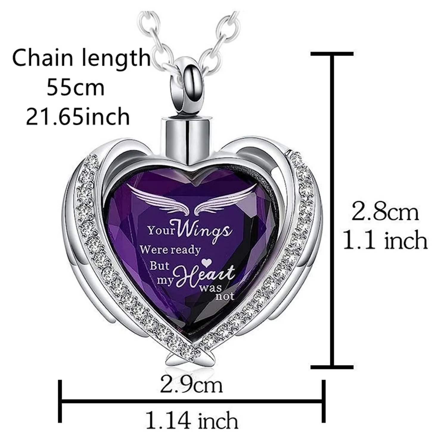 قلادة جرة تذكارية لمجوهرات حرق الجثث على شكل قلب - تذكار من الفولاذ المقاوم للصدأ للرماد/الشعر مع زجاج أرجواني وأزرق #2