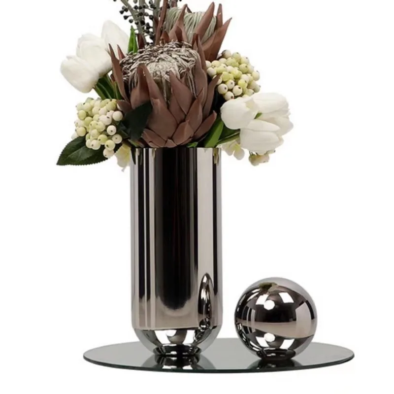 

Modern light luxury model room stainless steel flower arrangement ornament, dining table jewelry ceramic flower