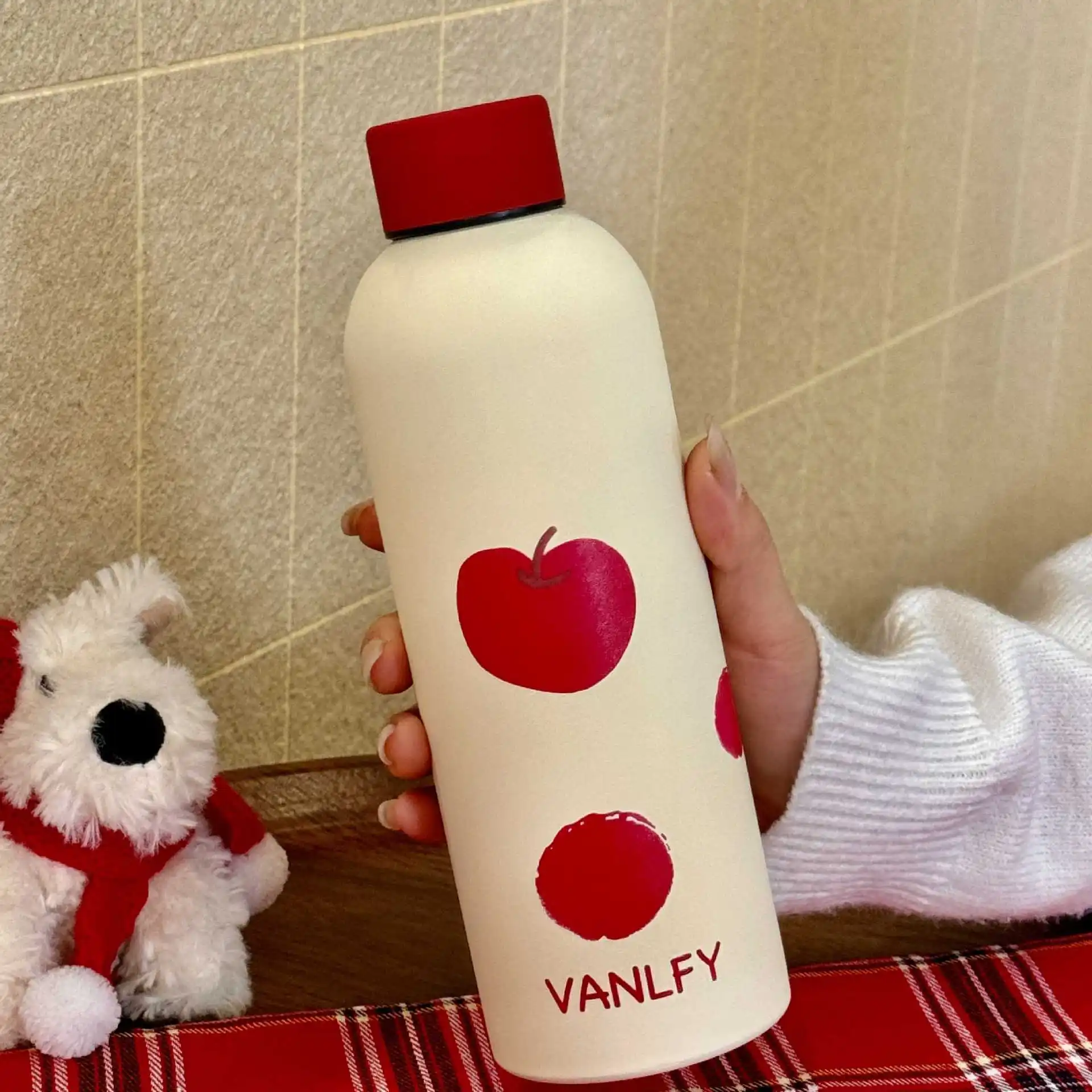 

Original new red apple pattern thermos cup large capacity small mouth bottle portable stainless steel water portable gift kettle