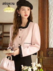 MISHOW Women's Patchwork Jacket 2024 Spring Autumn Square Collar Single-breasted Short Coat Top Female French Outwear MXD11W0311