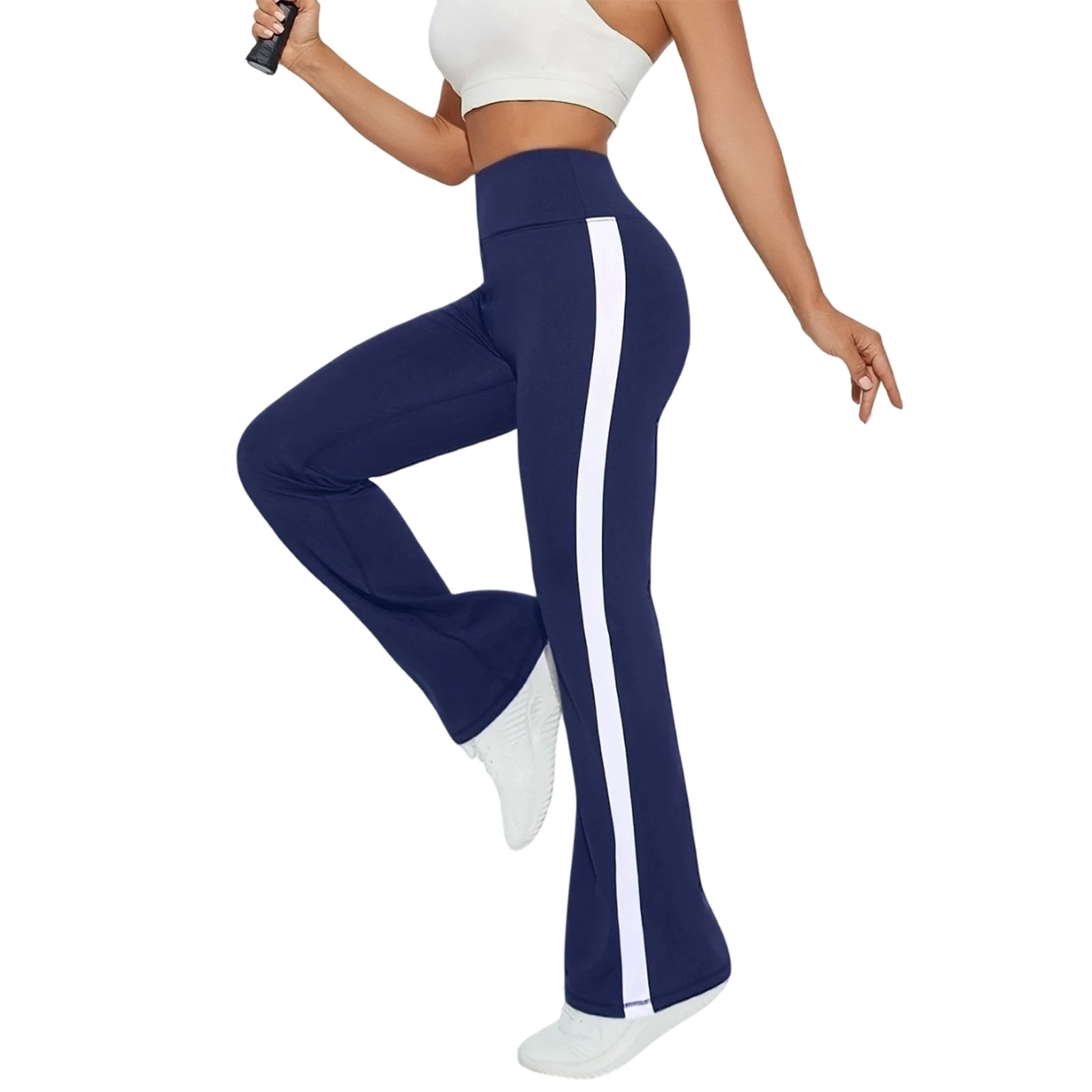 

Женские эластичные брюки для йоги с высокой талией и боковыми полосками, расклешенные, для всех сезонов, удобные и модные