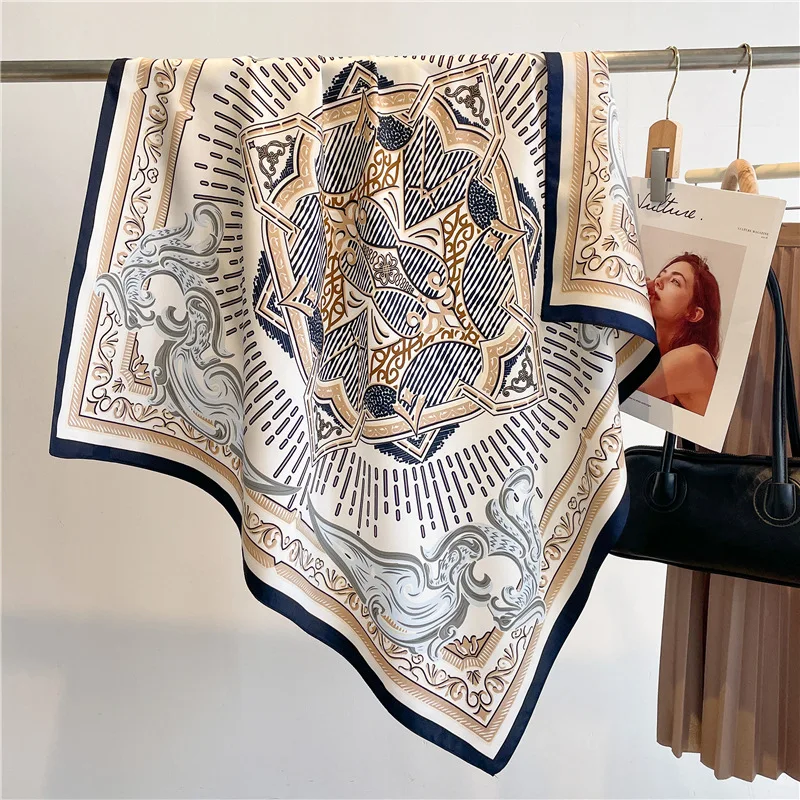 

90CM New Twill Silk Headband Hijab Square Scarf Print Warm Beach Stoles Shawl Wraps Female Hair Band Bag Wrist Bandana Foulard