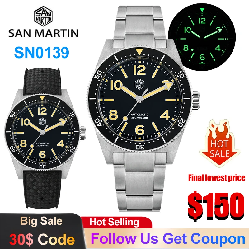 

Механические часы San Martin SN0139, 39 мм, 62mas, сапфировое стекло, люминесцентные, роскошные, с автоматическим механизмом NH38, водонепроницаемость 20 бар, мужские дайверские часы