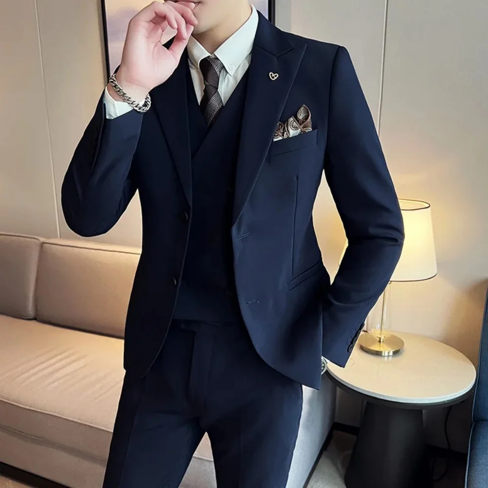 بدلة معطف واق من المطر مزدوجة الصدر للرجال، سترة بسيطة غير رسمية، مجموعة مطابقة ذات تصميم عالي الجودة