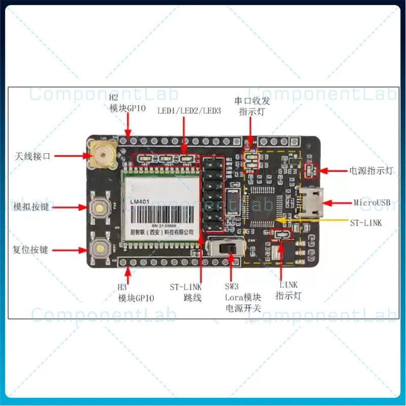 1-5pcs LM401-Pro-Kit STM32WLE5 LoRa Development Board Built-in ST-LINK SX1262 470-510MHz LoRaWAN TTN Open Source