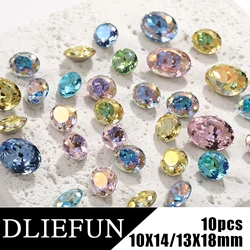 Diamantes de imitación ovalados para decoración de uñas, cristales brillantes, diamantes de imitación para ropa, pegamento DIY, accesorios de costura, cuentas de vidrio K9, 10 piezas