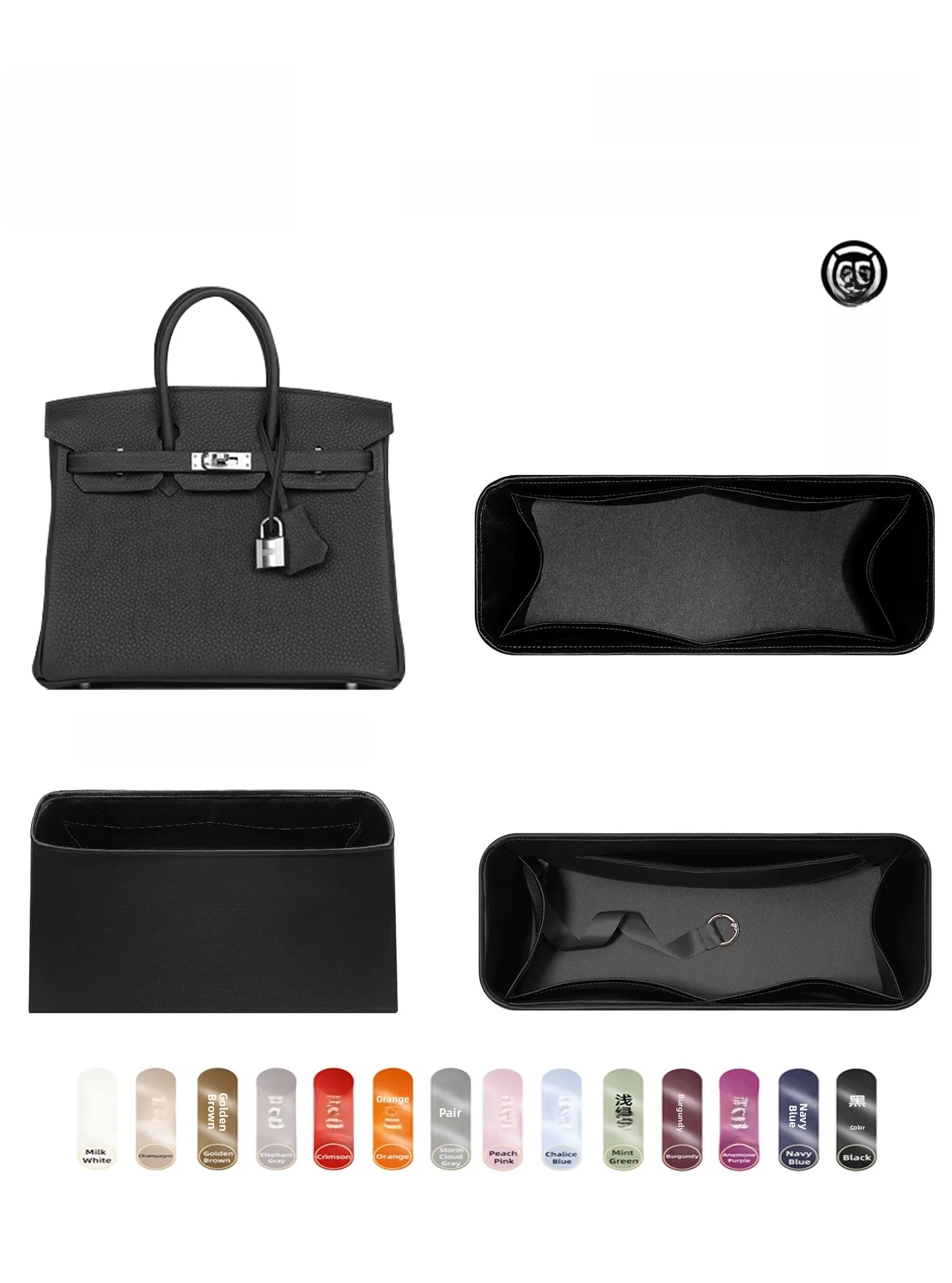 

Светло-серая внутренняя сумка-органайзер для Hermès 25 из ацетатного сатина Platinum 20 30Bk35 на молнии, кубическая сумка для хранения