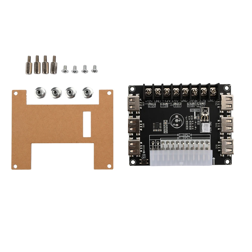 24 Pins ATX Power Supply Breakout Board and Acrylic Case Kit Module Adapter Power Connector Support 12V -12V 5V 5VSB 3.3V