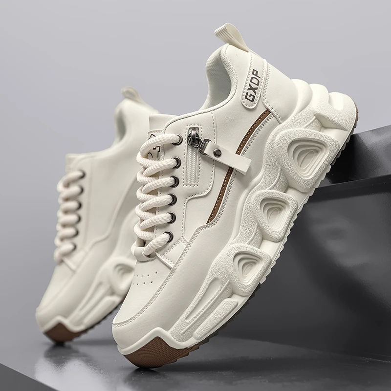 

Повседневная мужская обувь с сеткой, однотонные мужские кроссовки на платформе, дышащая мужская обувь, осенняя молодежная черная обувь с увеличенной доской