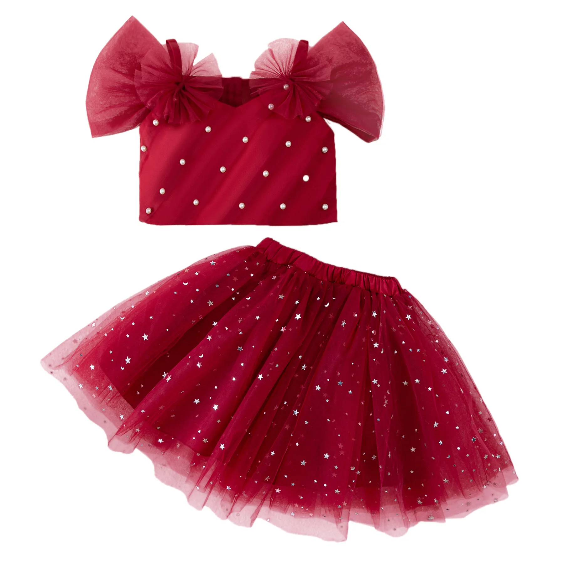 HEITSO Beading Set Clothes for Girl Children's Dress + Skirts Girls Red Christmas Summer Prints Outfits 3-9 Years