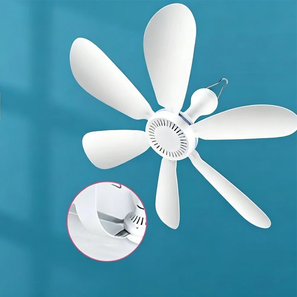 Quiet 6 Blade USB Ceiling Fan with Remote 4 Wind Rate Settings for Camping Tent Dorm Room Portable Lightweight Cooling