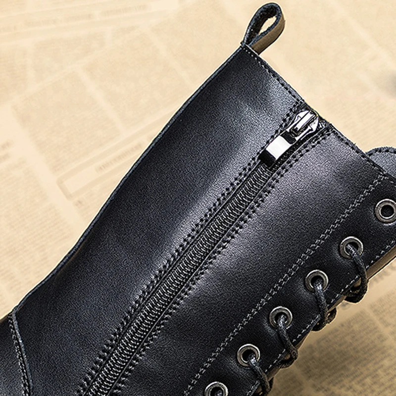 Women\'s Mid-Calf Boots 2025 Autumn Winter Genuine Leather Platform Boots Women Shoes Thick Sole Ladies Warm Plush Winter Boot