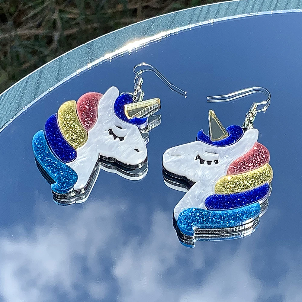 WELBACK Lovely Acrylic Animal Drop Earrings for Women Girls Glitter Cute Ducks Tigers Flamingos BeesEarrings Party Jewelry Gifts