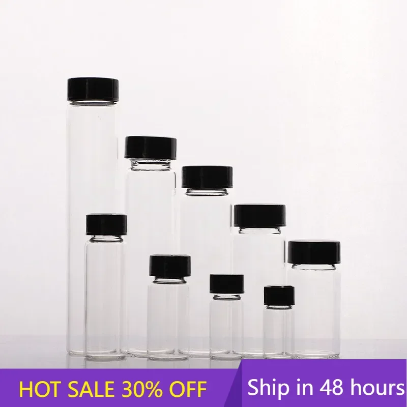 Frasco de amostra de vidro transparente, 2ml a 60ml, frasco de reagente de laboratório, frascos pequenos de medicina transparente para experimento químico