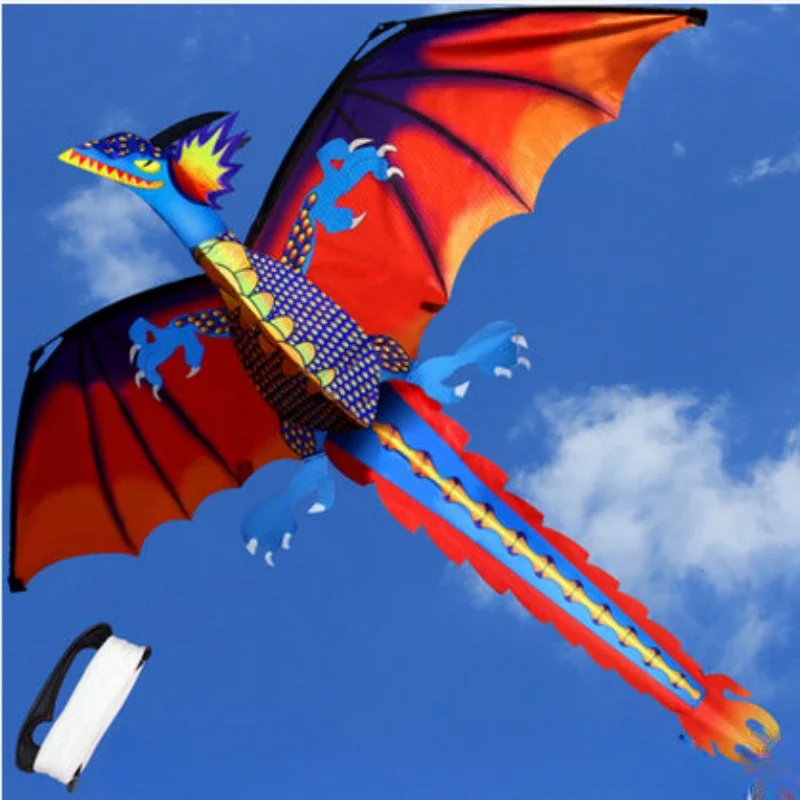 3D Single Line Dragon Kite com alça, brinquedos esportivos ao ar livre para crianças, flâmulas de cauda de 100m, fácil de voar para iniciantes, crianças e adultos