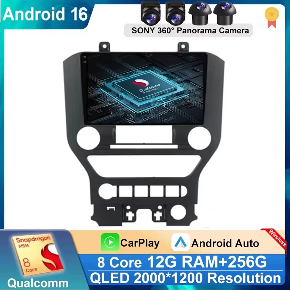 Android 16 9'' Car Radio For Ford Mustang 6 VI S550 2014 - 2021 Auto Carplay Multimedia Video Player Navigation GPS 4G WIFI GPS