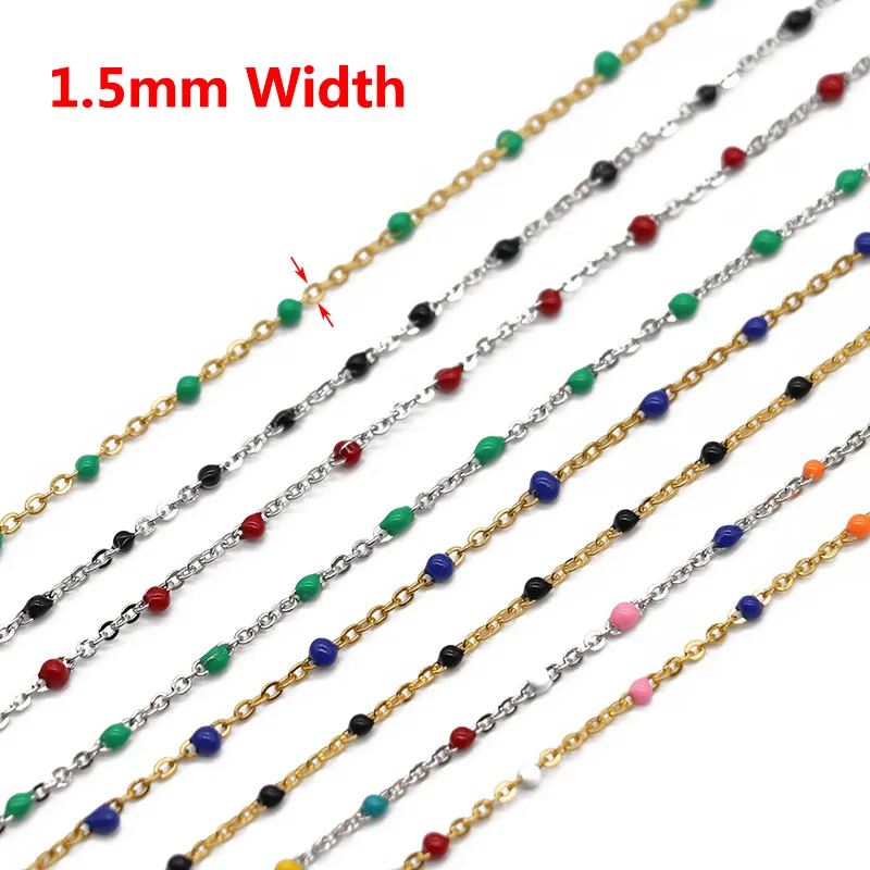 1/2meter New Gold Plated Stainless Steel 1.5mm Width Cable Chain Enamel Satellite Link Chain For Bracelet Necklace Anklet Making