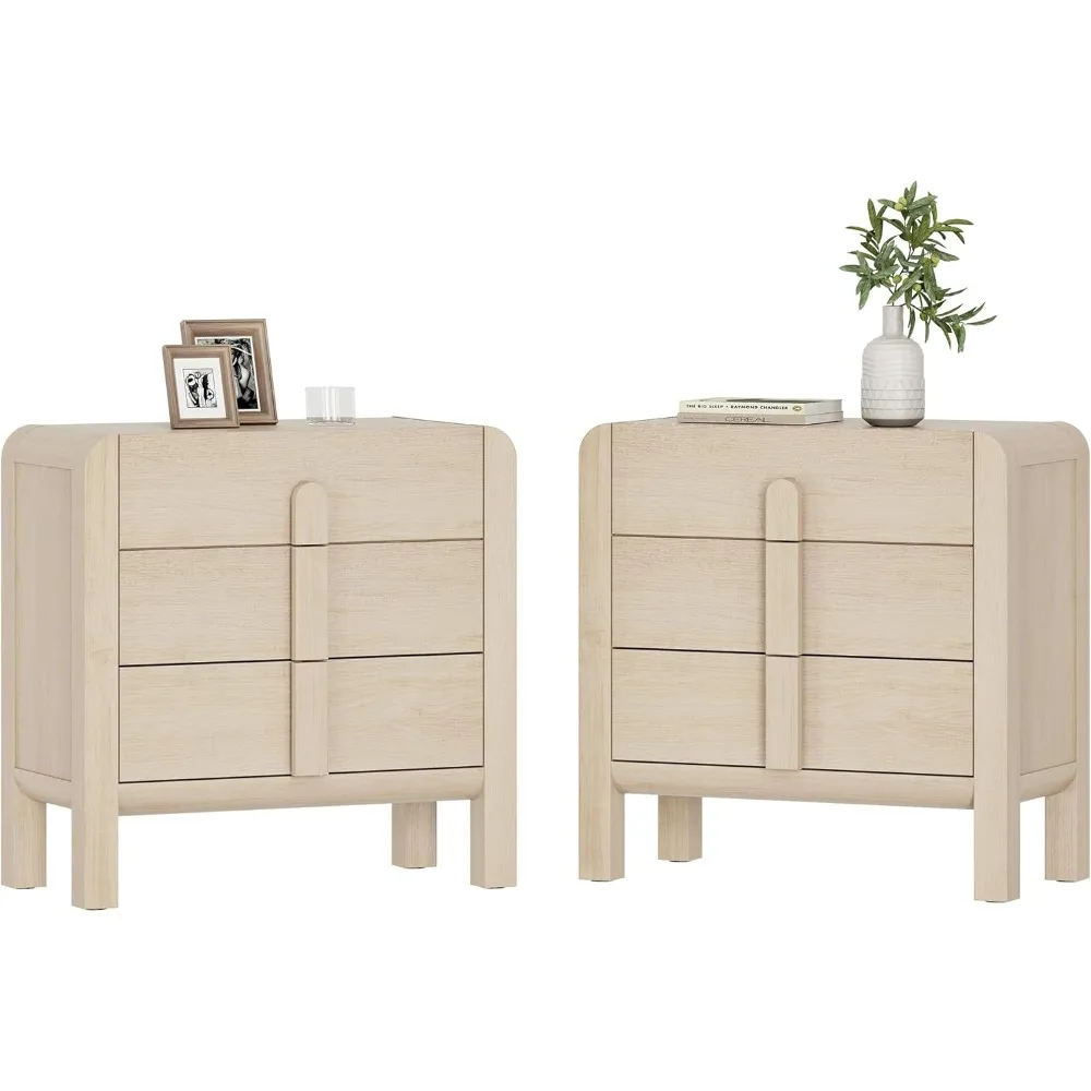 

pair of modern 3-drawer nightstands, 31.5" high with curved profile design and wooden dresser featuring large chest
