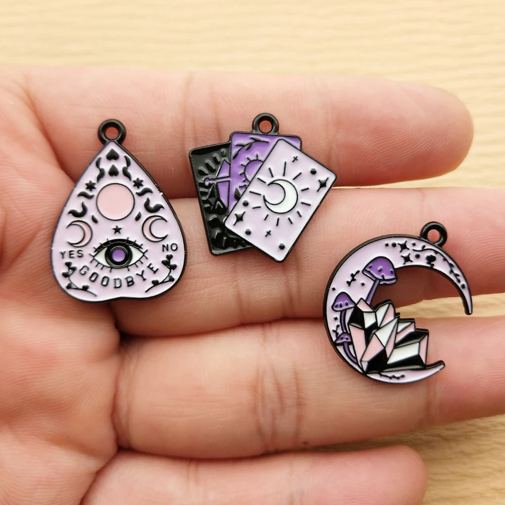 10pcs Moon Tarot Charm for Jewelry Making Necklace Bracelet Earring Pendant Diy Accessories Alloy Metal Black Plated