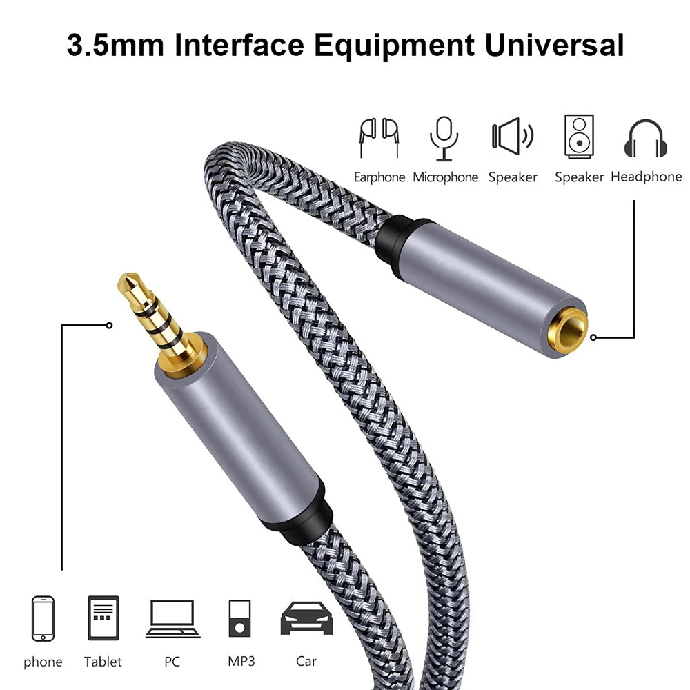 Hannord 3.5mm przedłużacz Audio 1m/1.5m/2m/3m/5m/8m/10m Jack męski na żeński kabel słuchawkowy Jack Aux kabel dla iPhone Xiaomi