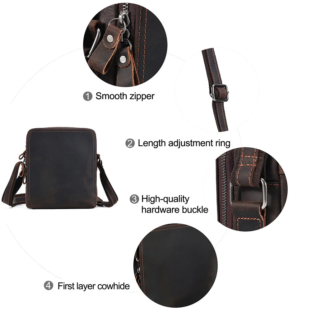 Verrückte Pferd Leder Herren Umhängetasche Vintage Reise Umhängetaschen männliche Arbeit lässig Cross body für 7.9 "iPad