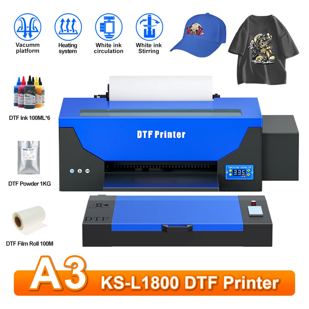 

Принтер для переноса принтера DTF A3 + L1800 DTF, принтер для футболок, машина для печати с порошковым шейкером для одежды, толстовок A3 L1800 DTF, принтеры