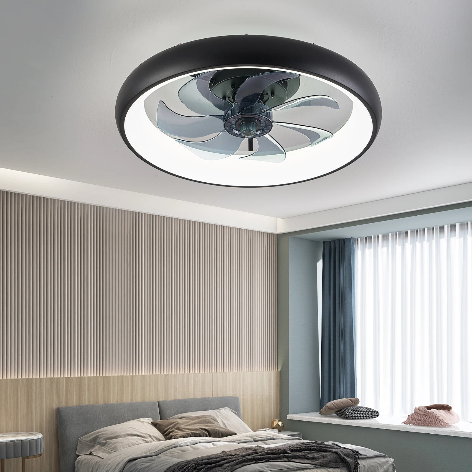 Modern Ceiling Fan Led Light RC Dimmable Bedroom Living Dining Room Ceiling Fan Lamp Acrylic Decor Adjustable 6 Level Speed