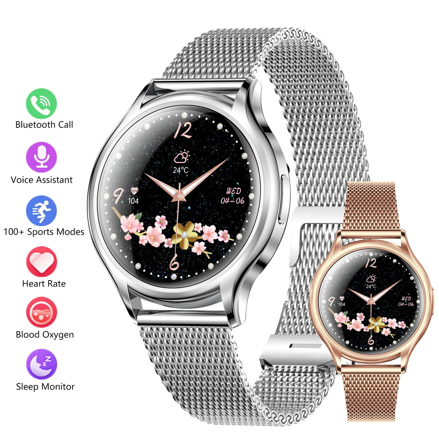 

Умные часы для женщин, мониторинг сна и здоровья, спортивный трекер, Bluetooth-вызовы, IP67, водонепроницаемые, голосовой помощник, женские умные часы