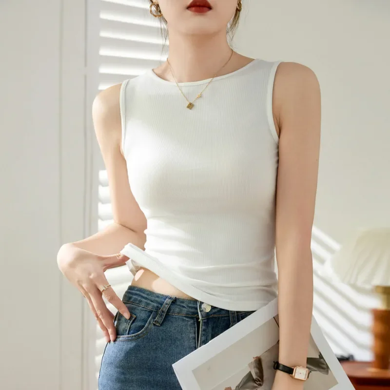 

Black White Beige Sleeveless Tank Top Women Stretch Cotton Round Neck Sexy Streetwear Skinny Short Tank Tops Tees Summer #0435