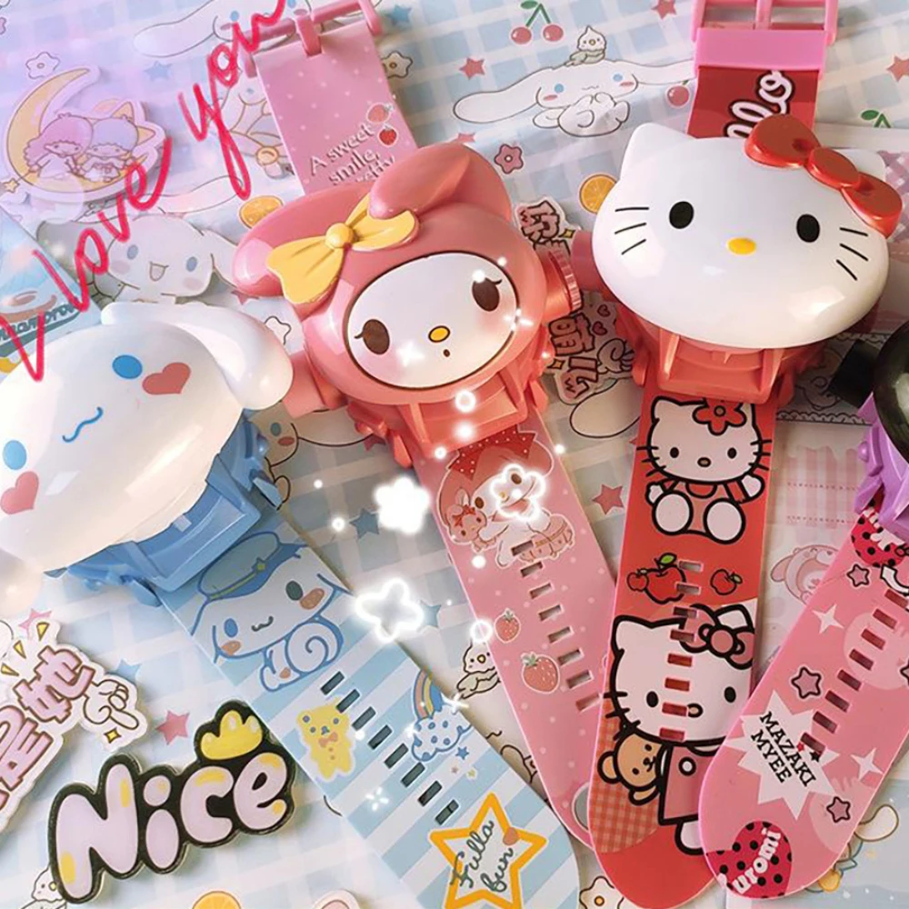 Zegarek projekcyjny Hello Kitty Melody Kawaii Sanrio Cinnamoroll Kuromi Studencki Wielofunkcyjny Zegarek z Kreskówkami Zabawki Prezent dla Dziewczynek