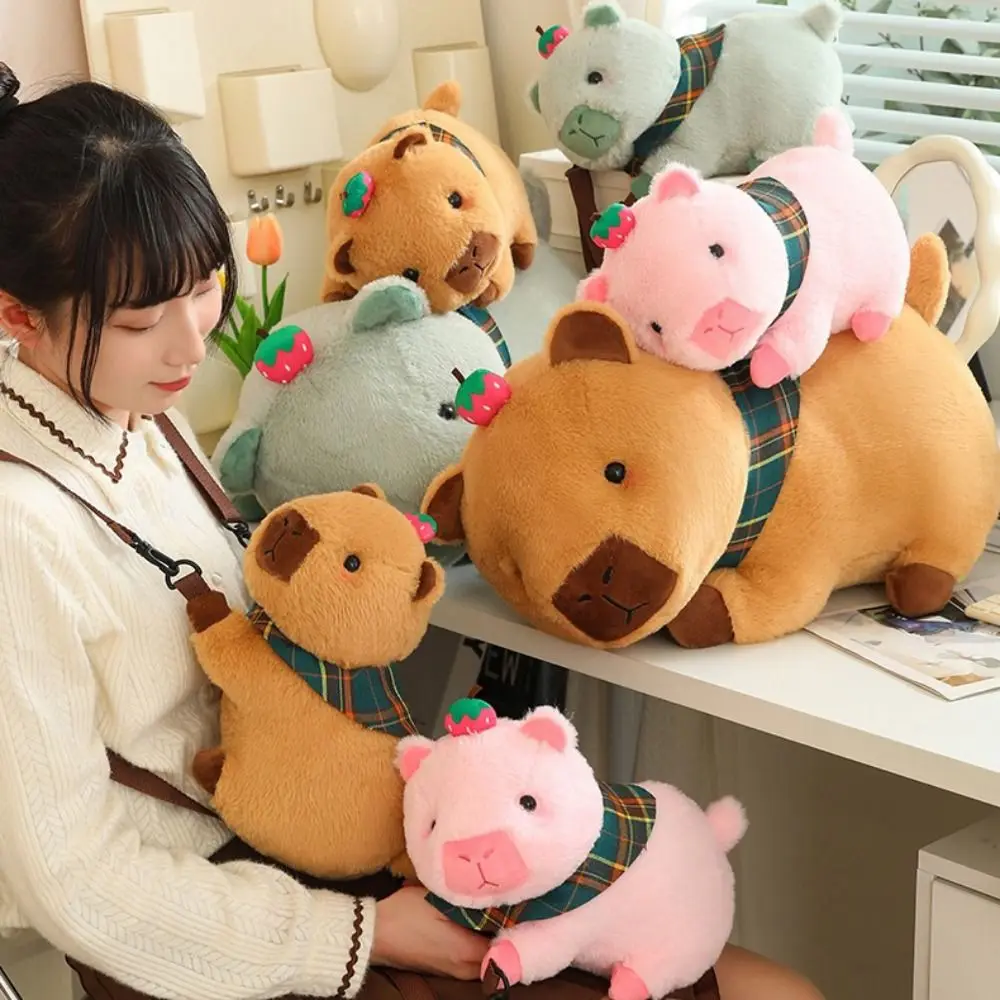 

Растягивающаяся плюшевая игрушка-капибара, мягкий клубничный головной убор, имитация игрушки-капибары, милая мягкая кукла-капибара, детские игрушки