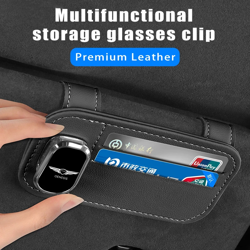 Car Emblems Sunglasses Clip Holder Magnetic Leather Car Sunshade For Genesis Coupe G80 G70 GV80 G90 JX1 BH GH 2023 Accessories