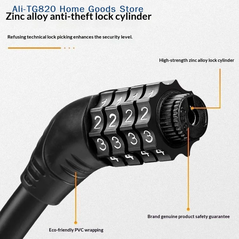 [TG820]4 Digital Code Anti-Theft Bicycle Cable Lock Stainless Steel Security Locks Portable Combination Code Padlock 1PC