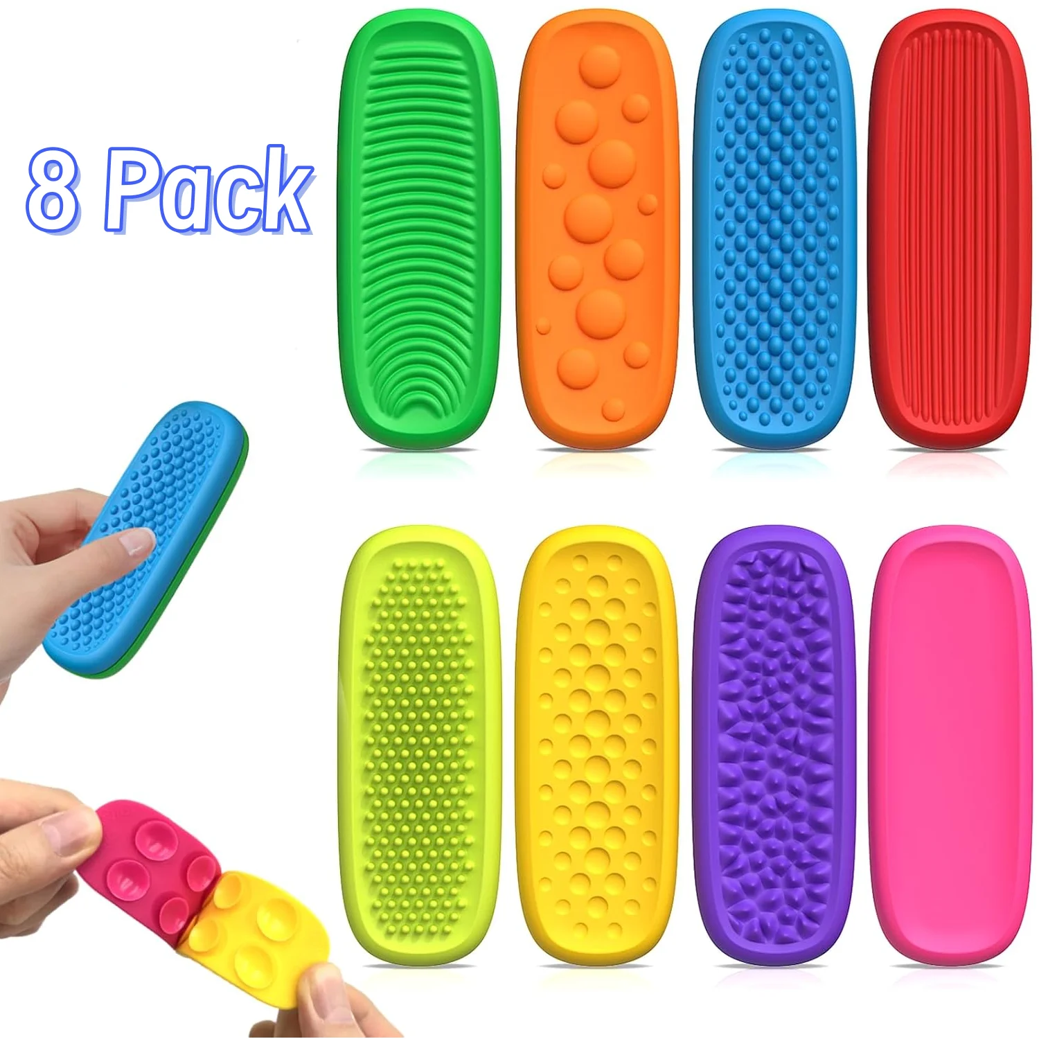 Paquete de 8 juguetes Fidget para niños, tiras tranquilas, juguetes sensoriales para niños con autismo, juguetes de succión de textura, piedra de preocupación para calmar