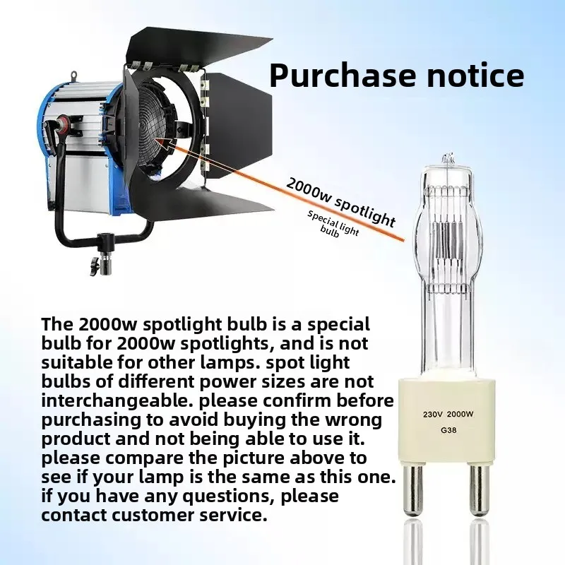 2000W G38 Quartz Halogen Spotlight Bulb,Tungsten Filament Lamp Replacement Bulb for Film,Television and Video Lighting Equipment