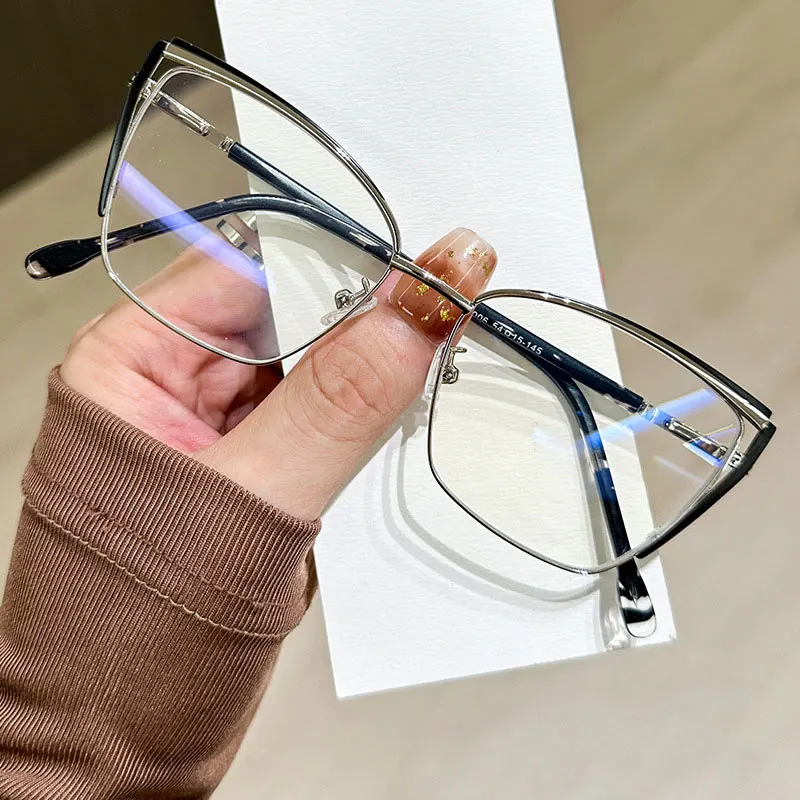 Women Metal Myopia Glasses Fashion Square Spring Hinge Resin Optical Myopic Eyeglass Custom Prescription Spectacles #304045