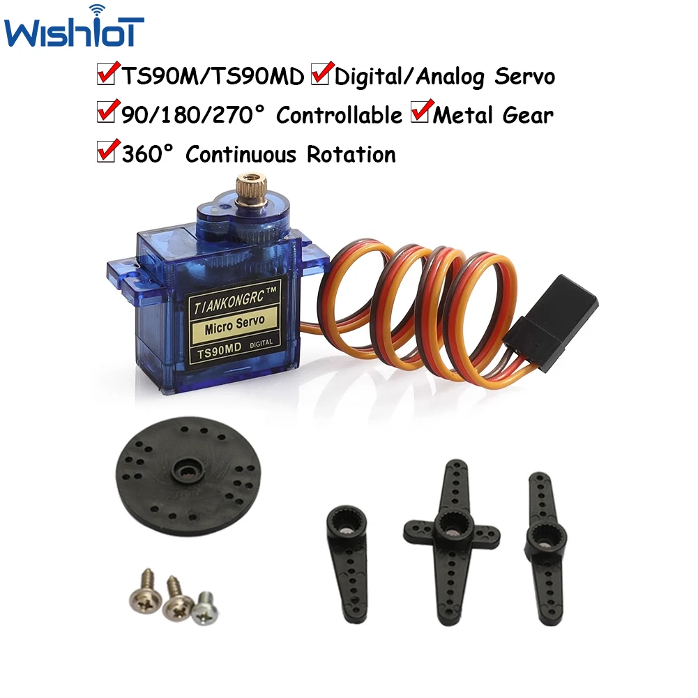 9g TS90M/TS90MD Micro Analog/Digital Servo Full Metal Gear 90/180/270 Degree Controllable Angle 360° Continuous Rotation for RC