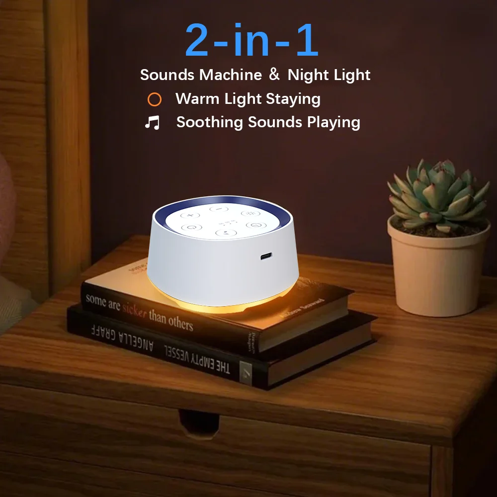 Portable White Noise Sound Machine for Baby Kids 24 Soothing Sounds Night Light Timer Rechargeable Infant Sleep Aid Baby Soother