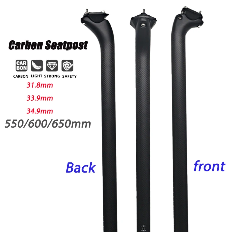 Tige de selle en carbone 3K avant et arrière, finition mate ou brillante, 31.8/33.9/34.9mm, 550/600/650mm, pour cadre de vélo BMX, VTT, vélo de route, pièces de vélo