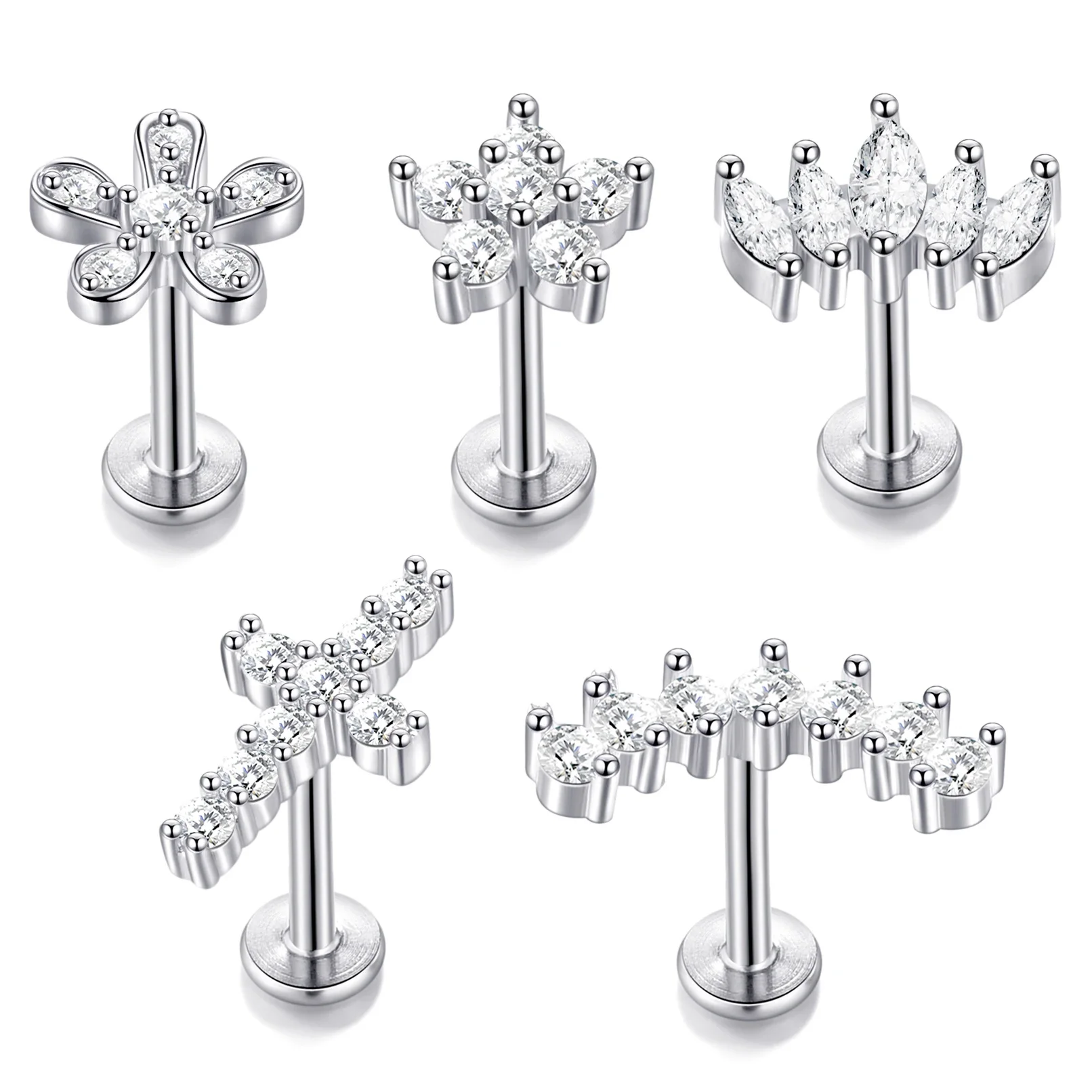 1pc Blume Tragus Piercing Ohr stecker Innengewinde 316l chirurgischen Stahl Labret Monroe Knorpel Helix Ohrschmuck – Detail 2