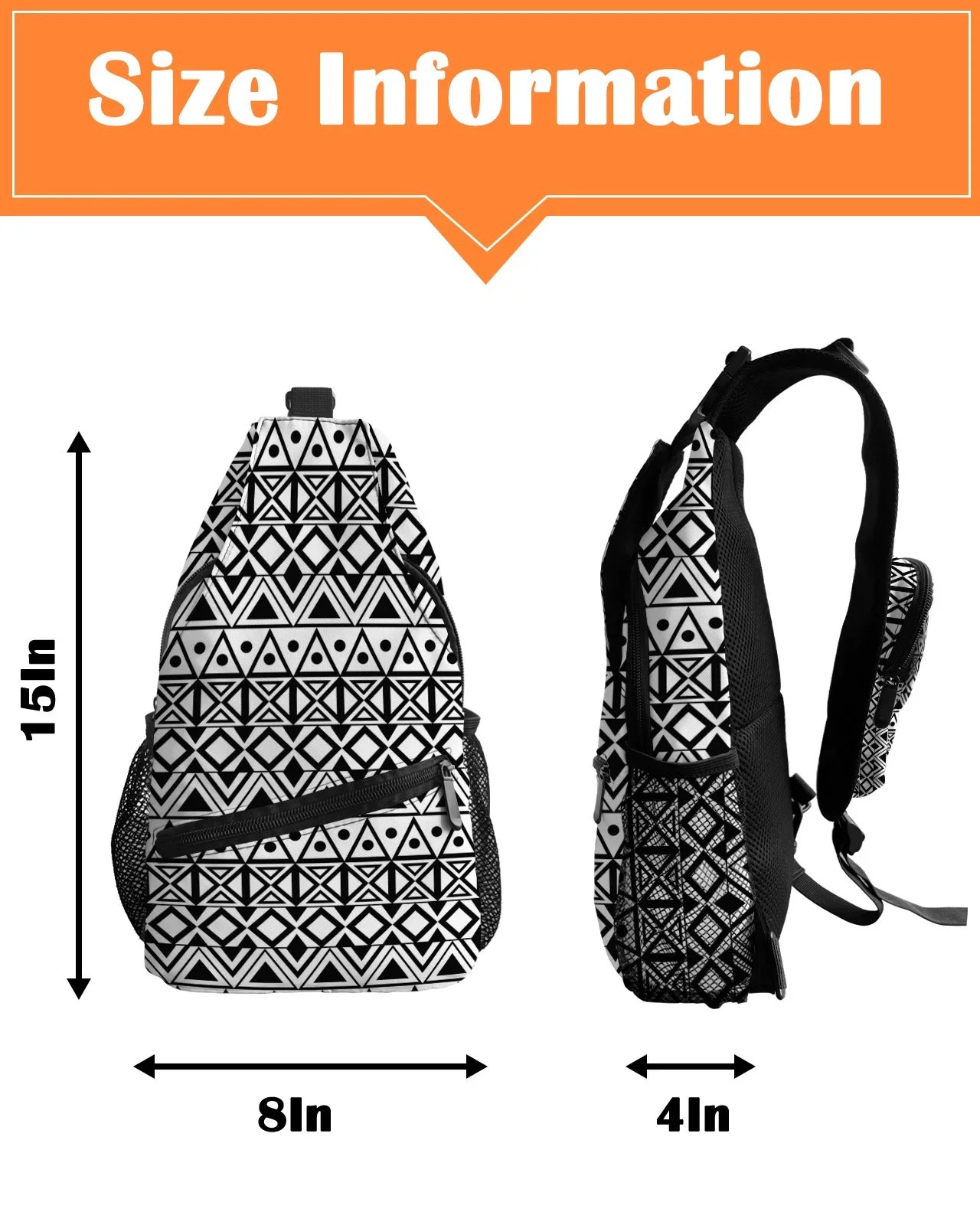 Bolsa de Peito Preto e Branco Tribal Africana para Homens e Mulheres, Esportes Casuais, Bolsa de Ombro, Viagem, Impermeável, Bolsa Mensageiro